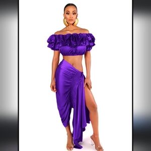 Elegant Purple Off-Shoulder Skirt Set